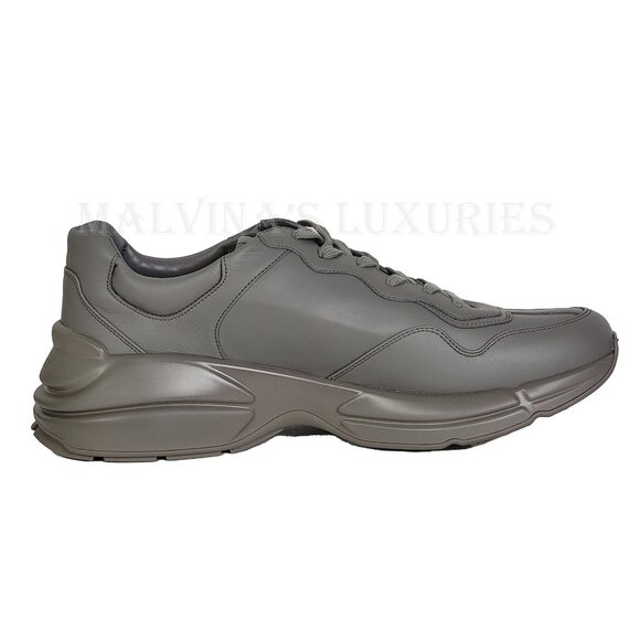 GUCCI SNEAKERS MENS RHYTON SHOES GREY INTERLOCKING LOGO LEATHER - Picture 8 of 15
